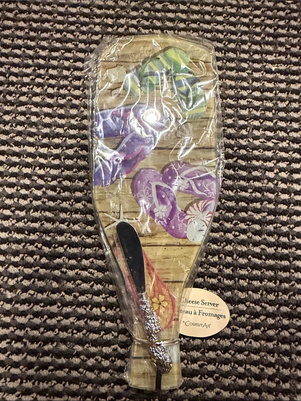 Flip Flop Themed Cheese Server Set - Purple & Tan with serving spreader